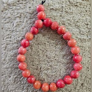 Red Quartzite Stone Beaded Stretch Bracelet Handmade